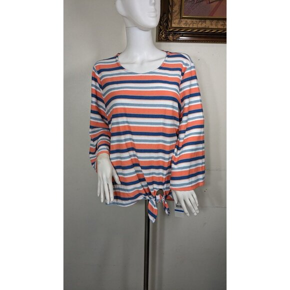 Ruby R Women Pullover Orange Blue Side Tie Knit Striped Top Blouse Sz XL (13) - Picture 13 of 13
